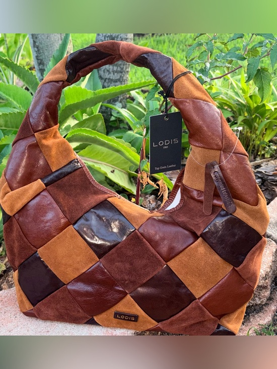 Lodis Handbags - Lodis Patchwork Leather & Suede Shoulder Bag in Brown & Tan